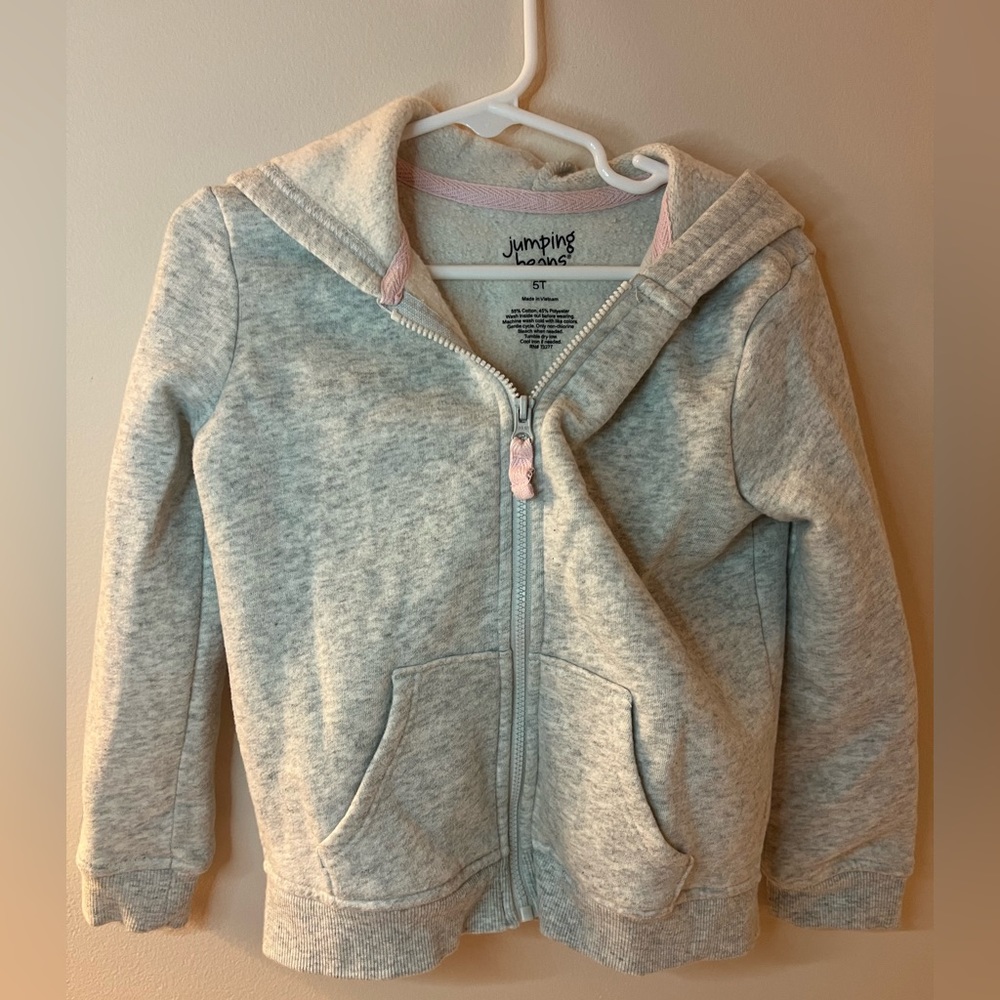 Girls Zip Up Hoodie Gray Size 5T